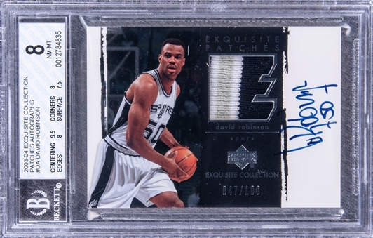 2003-04 UD "Exquisite Collection" Patches Autographs #DA David Robinson Signed Game Used Patch Card (#047/100) - BGS NM-MT 8/BGS 10